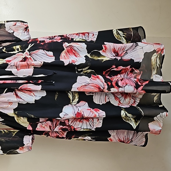 Floral black chiffon spring mini dress size small - Picture 5 of 16